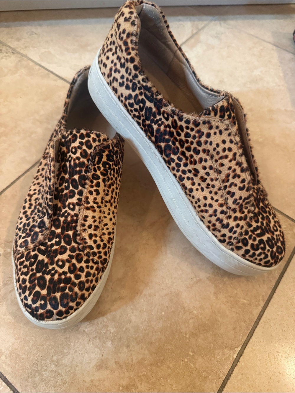 J/SLIDES Leopard Print Slip-Ons in Tan and Black